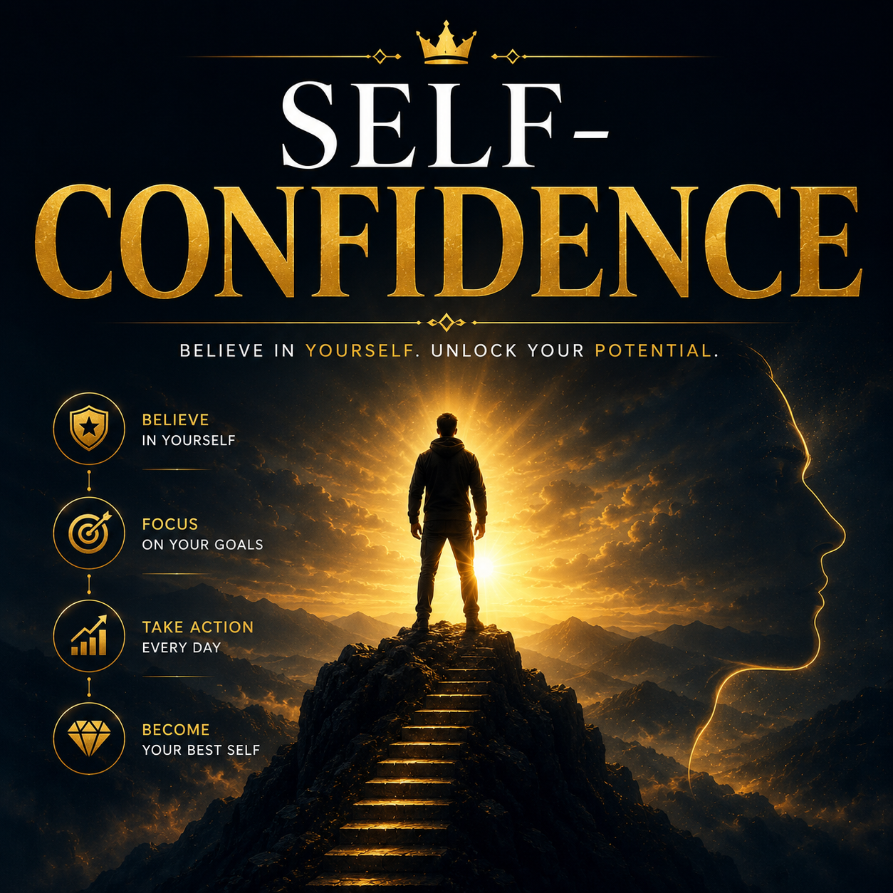 Self-Confidence image illustrating belief in yourself and unlocking your potential with motivational elements.